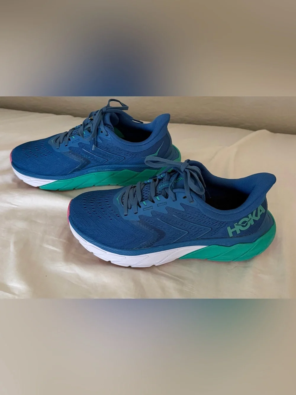 Hoka One One Blue Teal Running Shoes with Pink Accents